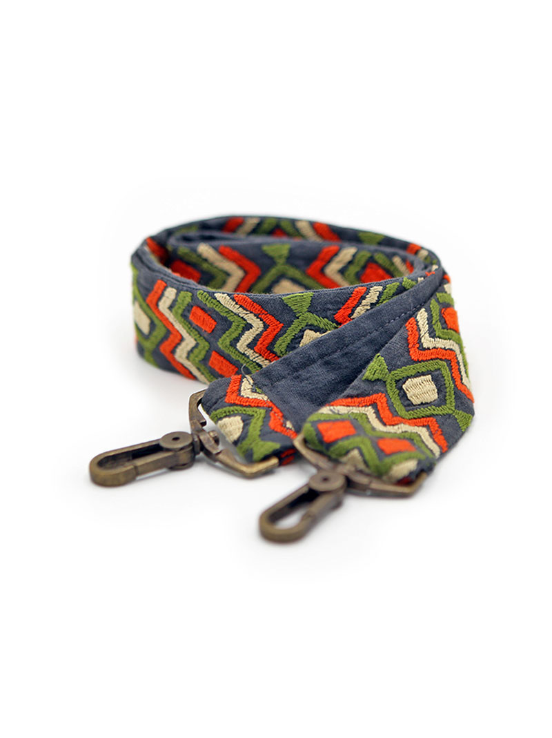 Bag Strap -  Embroidery - Orange Green