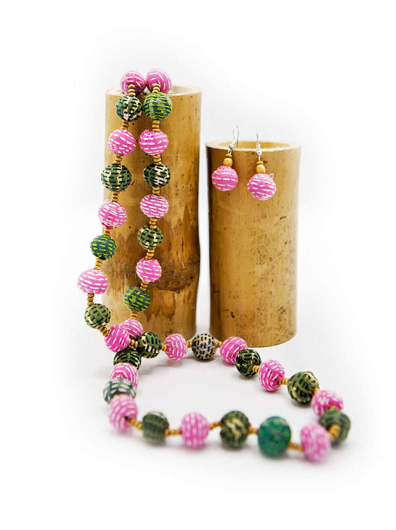 Nokshi Necklace set - Pink & Green