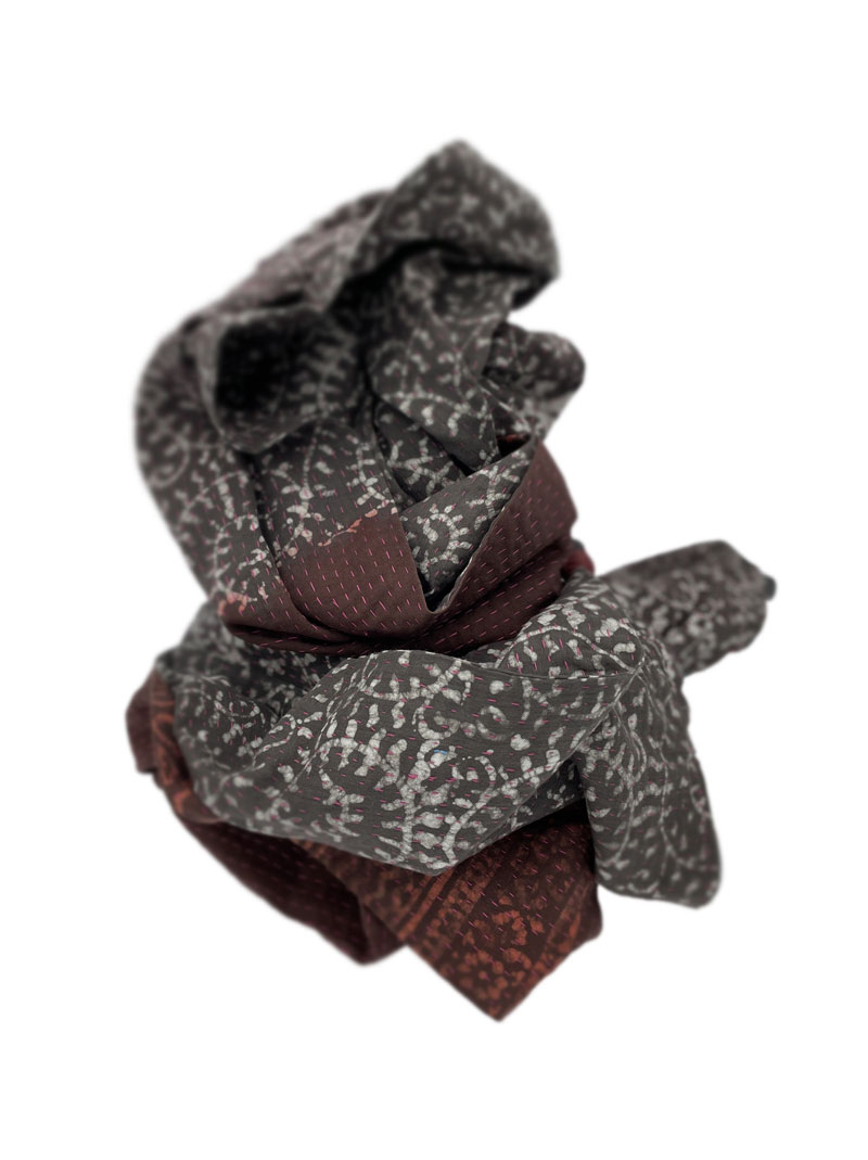 Cotton Shawl - Grey Brown, Aubergine (M)