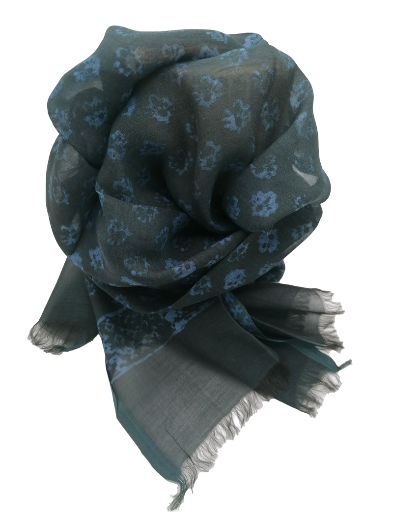 Half-Silk-Double Dye-Charcoal, Blue with Fringes