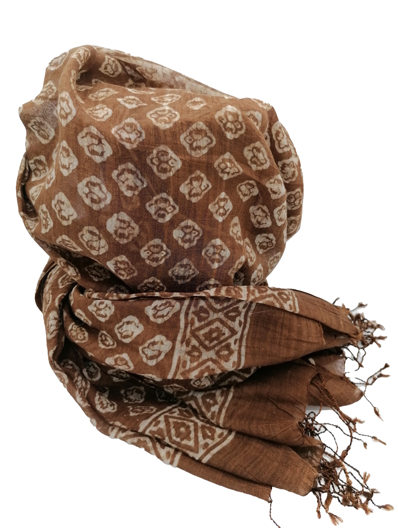 Half Silk - Block-Print - Brown with Tassels