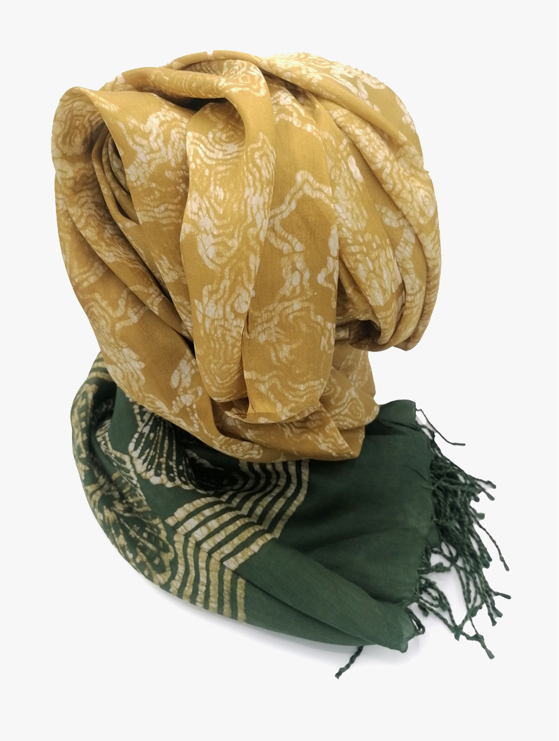 Silk-Block Print-Green, Golden with Tassles