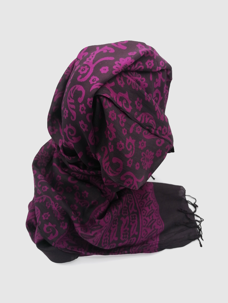 Silk-Block Print-Purple, Magenta with Tassels