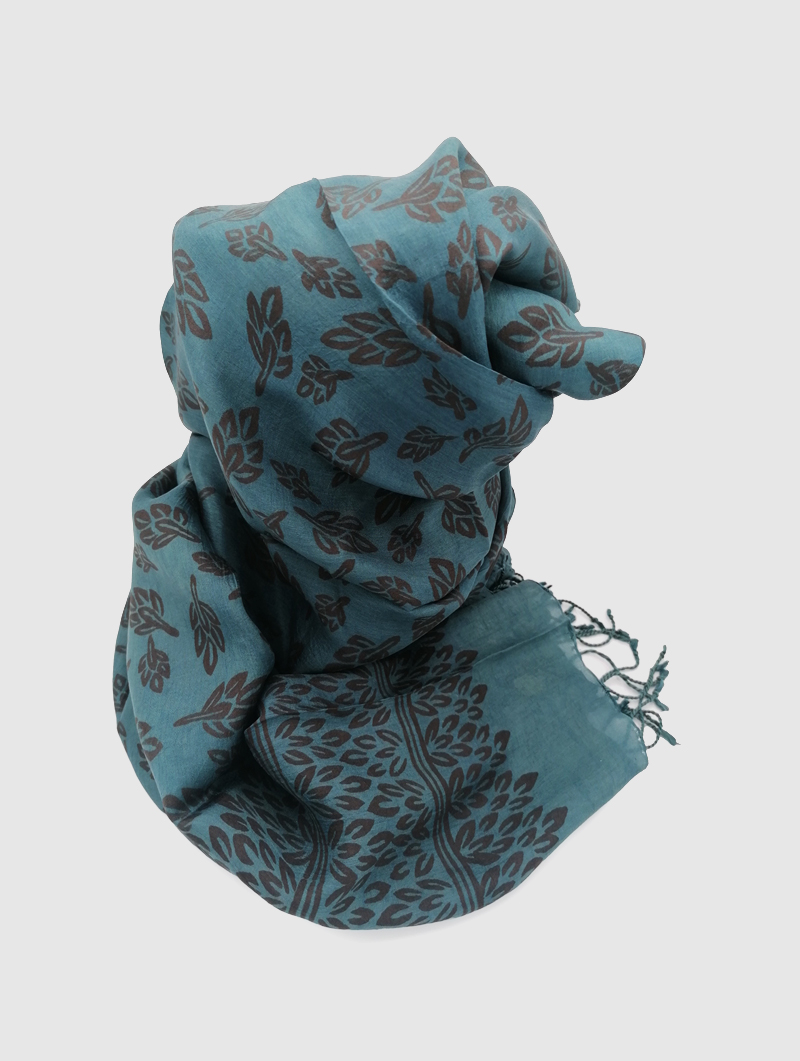 Silk-Block Print-Teal, Black with Tassles