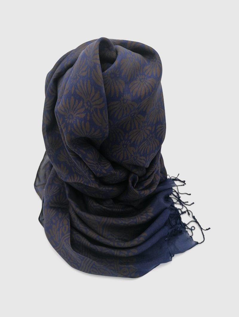 Silk-Double Dye-Dark Blue, Grey with Tassels