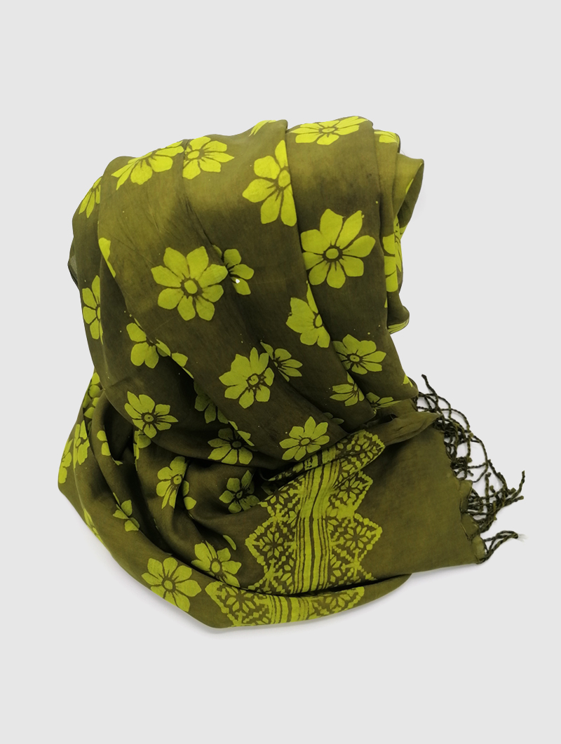 Silk-Double Dye-Green, Lime Green with Tassels