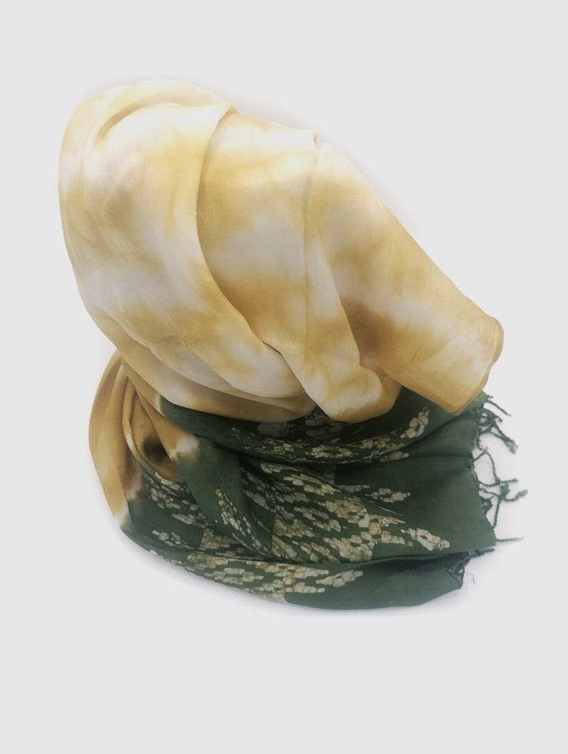 Silk-Double Dye-Green, Yellow with Tassels