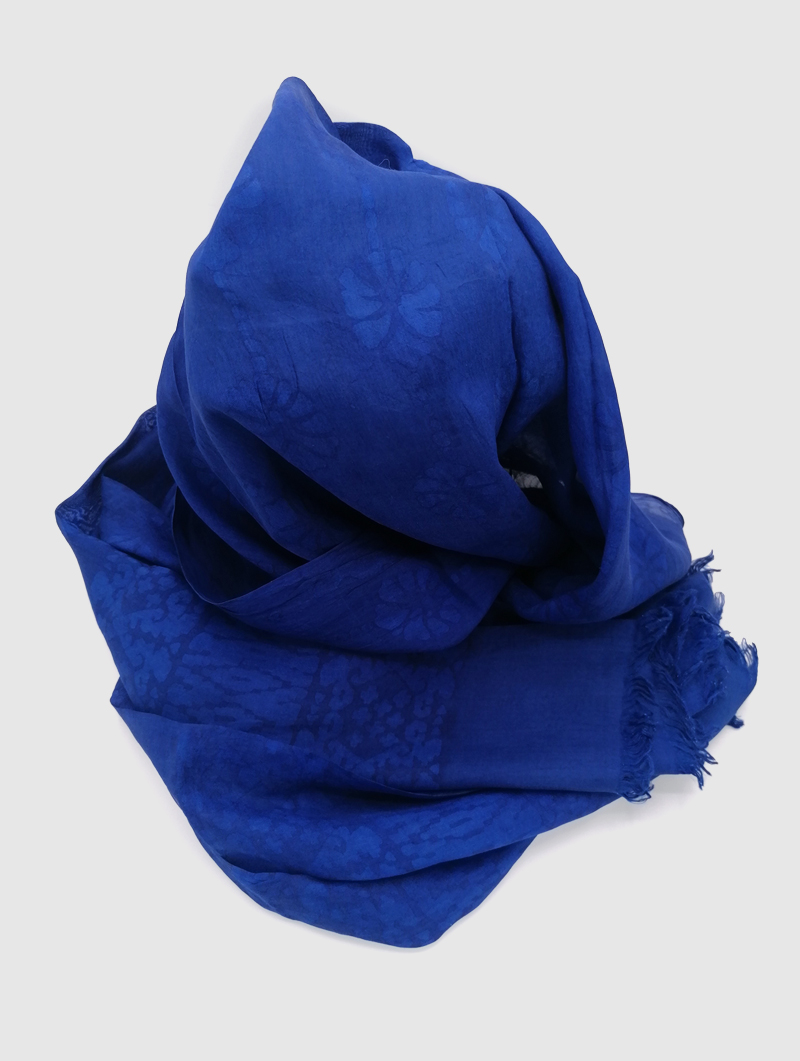 Silk-Double Dye-Indigo, Blue with Fringes