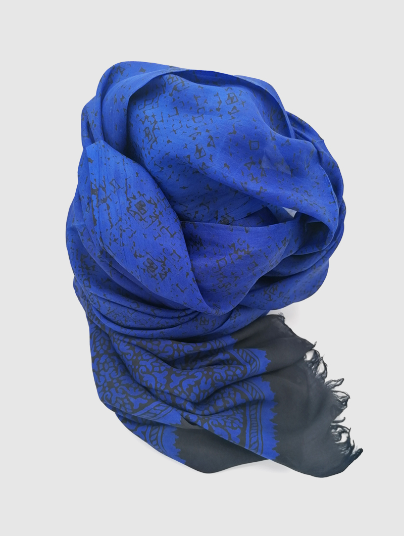 Silk-Double Dye-Indigo, Dark Blue with Fringes