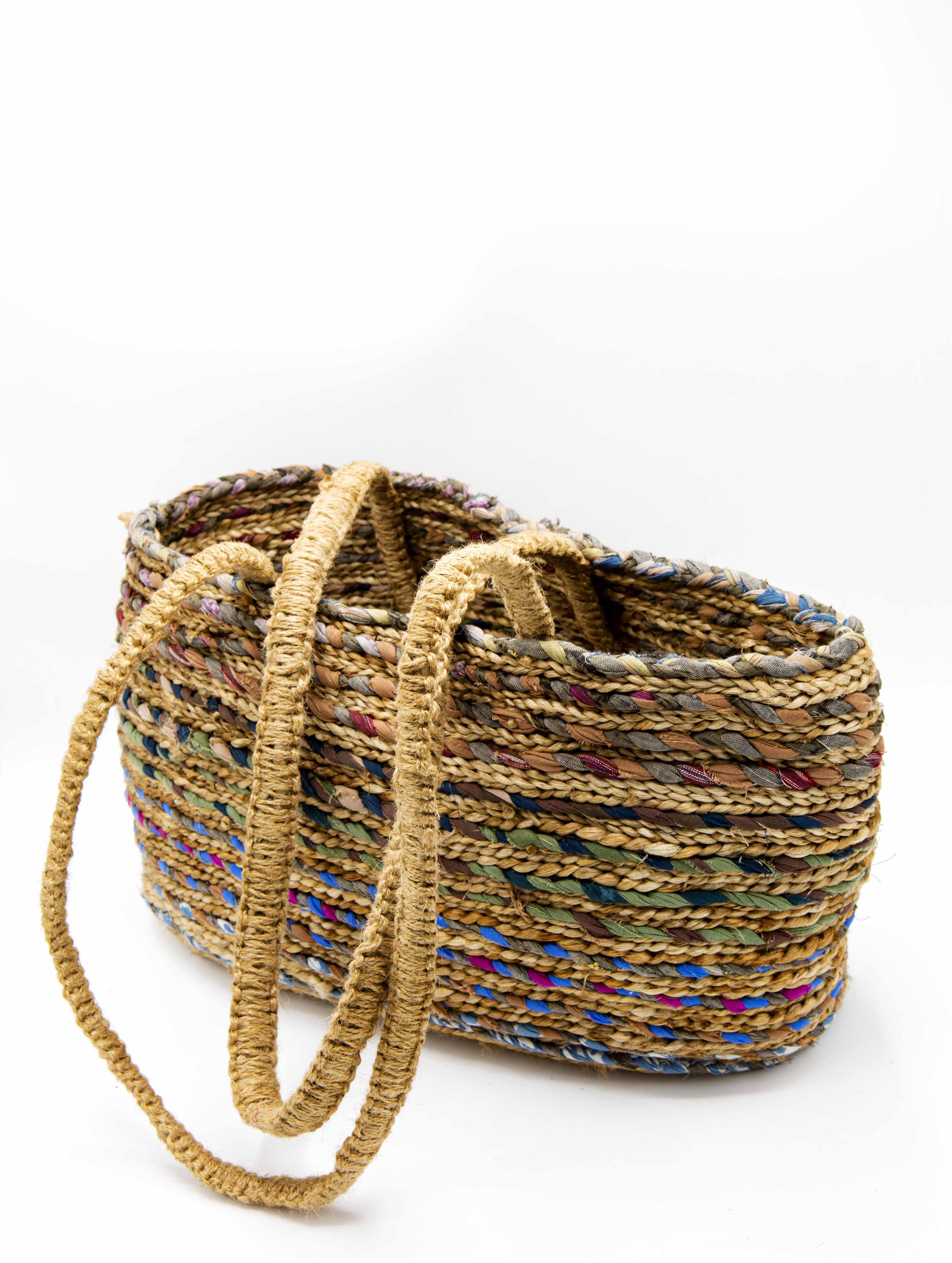 Jute basket - Green, Beige