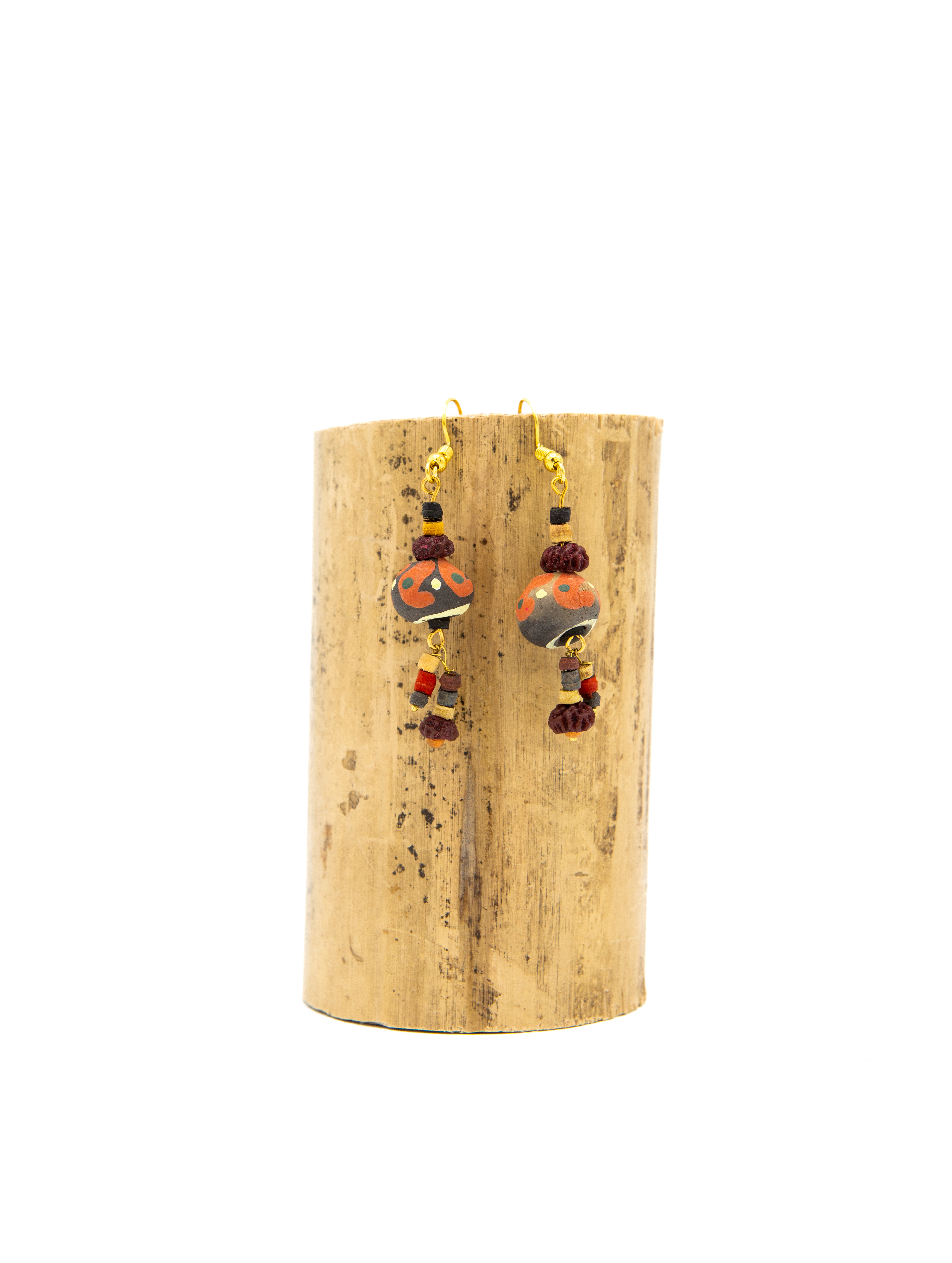 Earrings - hand-painted clay - beige/orange