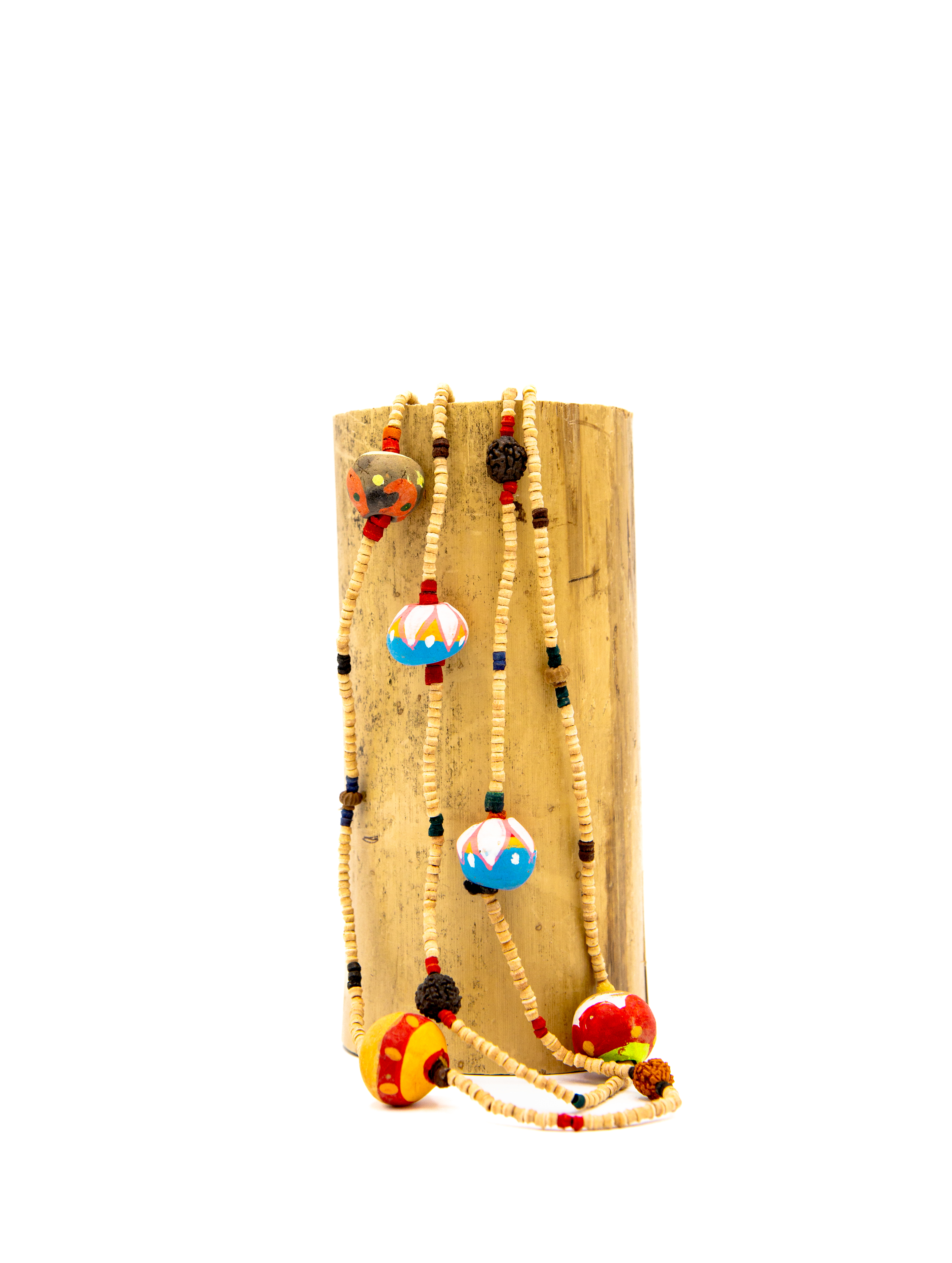 Necklace - hand-painted clay, wooden - multi