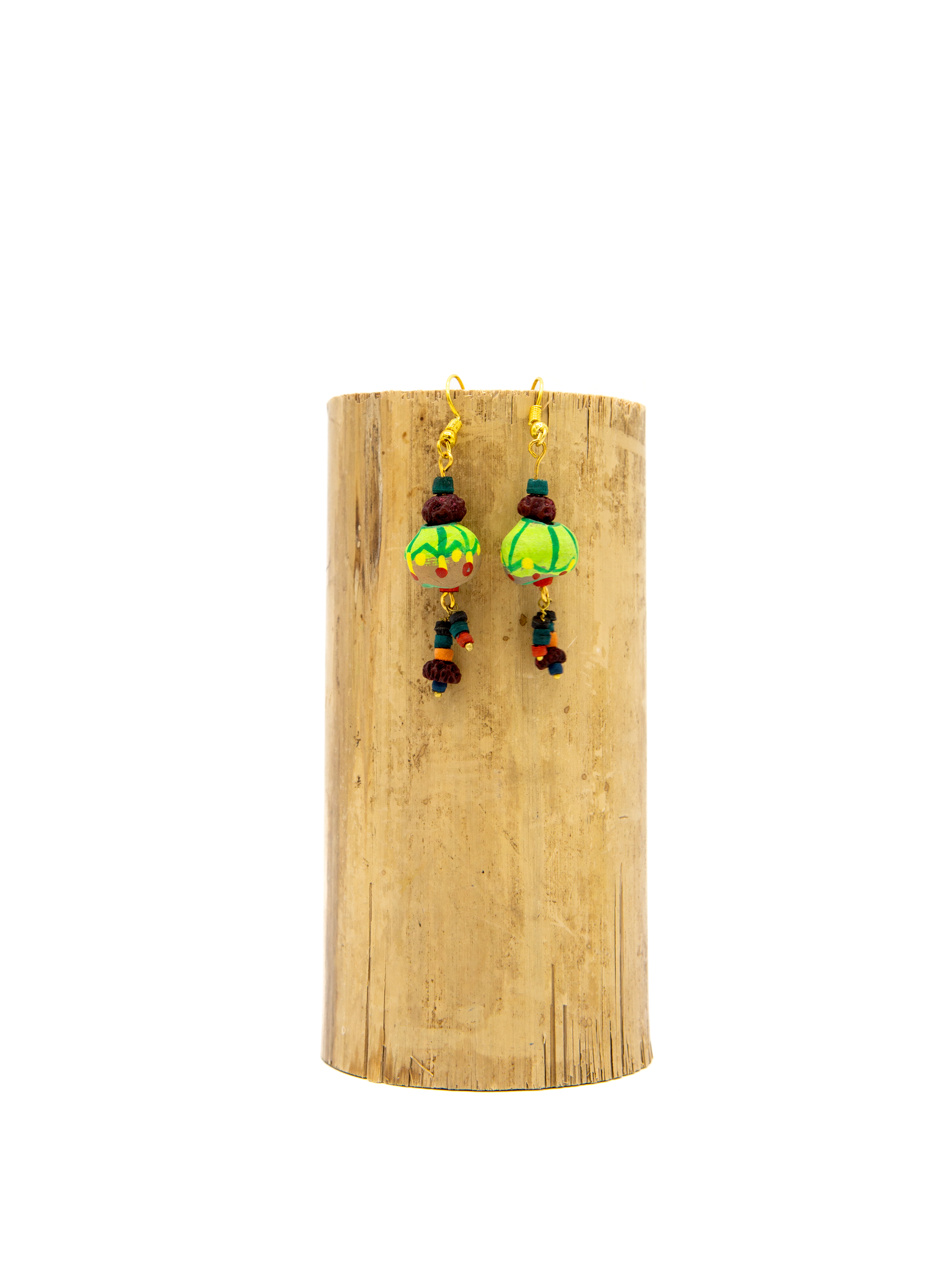 Earrings - hand-painted clay - beige/green